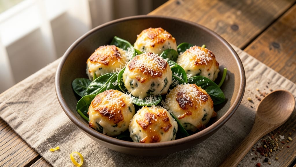 Baked Spinach Cheese Balls Recipe: Crispy Shells With Herby Cheese Pulls