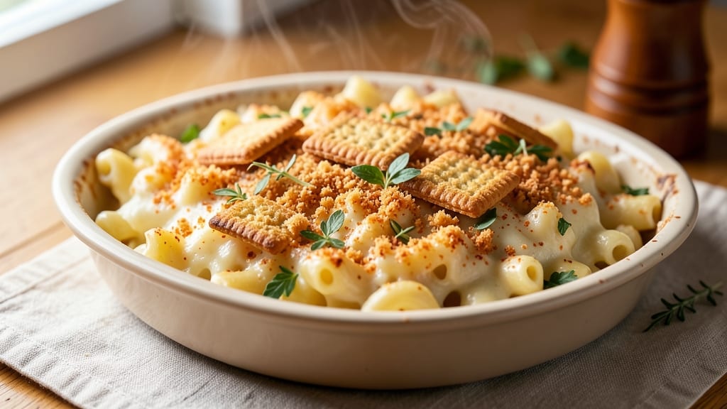 Baked Macaroni and Cheese With Ritz Cracker Topping Recipe: Crunchy Crown Over Melty Cheese