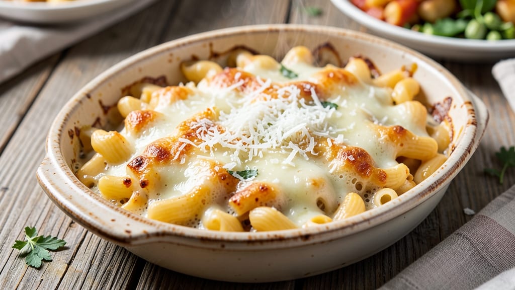 Baked Macaroni and Three Cheese Recipe: Triple Cheese Crisp-Top Harmony