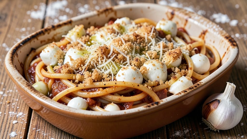 Baked Spaghetti With Mozzarella Cheese Recipe: Crispy Breadcrumbs and Stretchy Cheese Pull-Apart