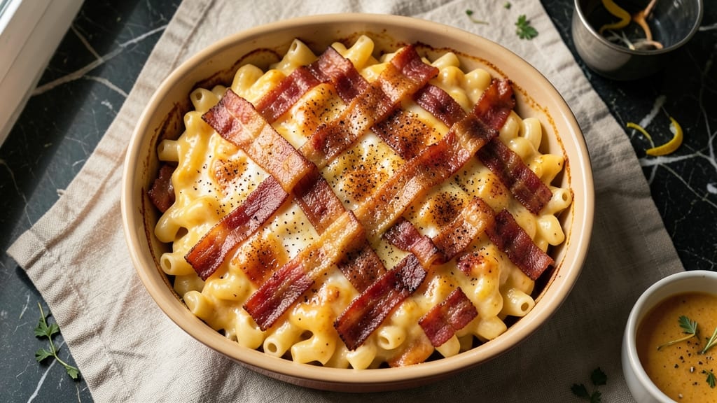 Bacon Mac and Cheese Casserole Recipe: Crispy Bacon Bits and Melty Streaks in One Bite