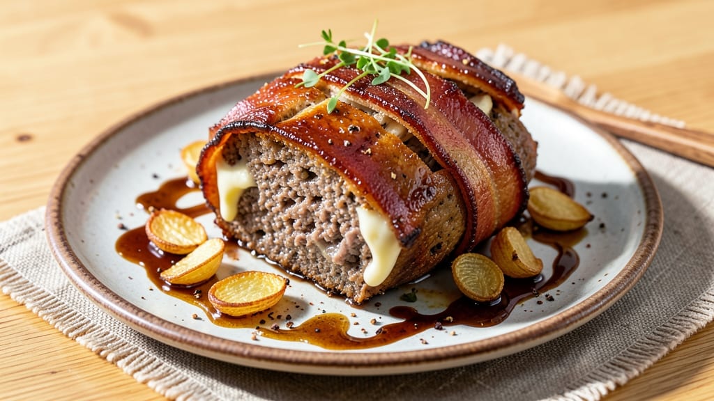 Bacon-Wrapped Meatloaf Stuffed With Babybel Cheese Recipe: Smoky Crispy Edges and Melty Pull-Apart Centers