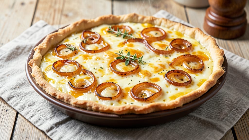 Basic Cheese and Onion Quiche Recipe: Golden Crust with Caramelized Onions