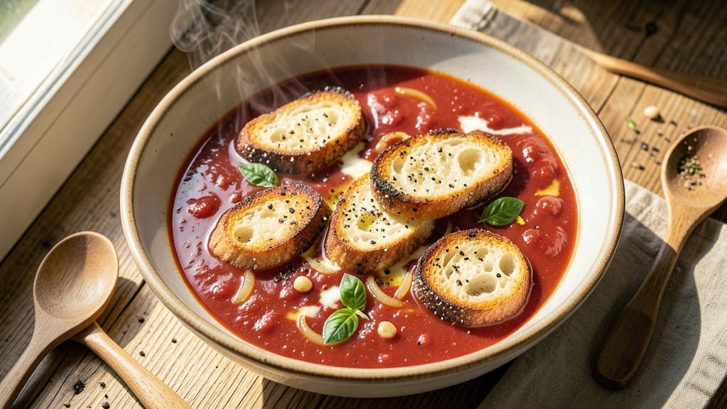 Baker's Tomato Cheese Soup Recipe: Crispy Herb Crust, Velvety Core