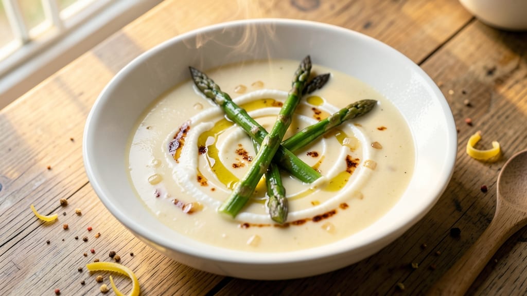 Asparagus Cheese Soup Recipe: Velvety Green Creaminess With Toasted Bread Topping