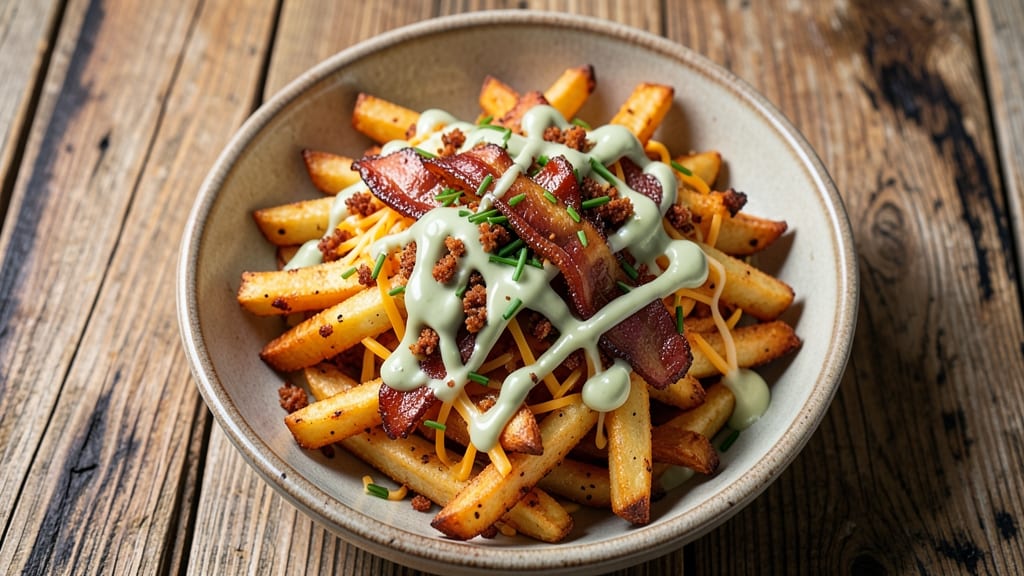 Bacon Ranch Cheese Fries Recipe: Crispy Bacon Bits and Cool Ranch Drizzle