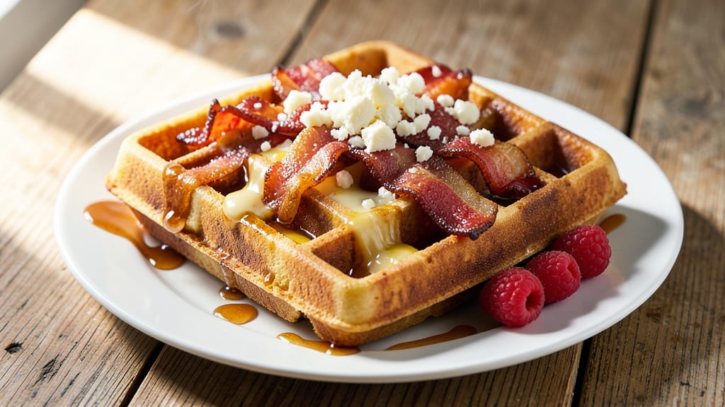 Bacon and Cheese Waffle Recipe: Crispy Edges, Runny Cheese Rivers