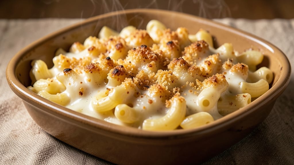 Baked White Cheddar Mac and Cheese Recipe with Bread Crumbs: Crispy-Topped Cheese Pull-Apart Bliss