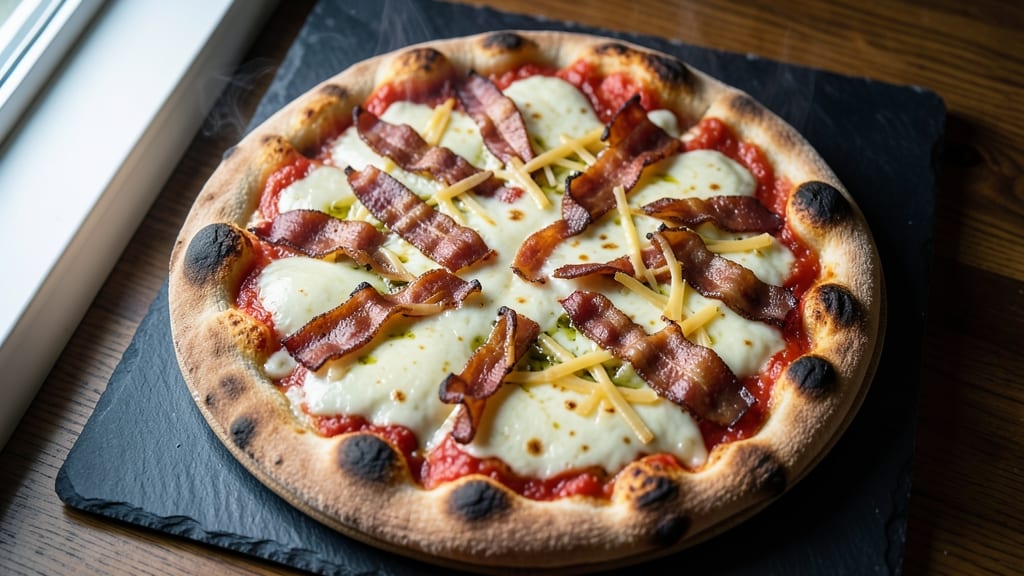 Bacon and Cheese Pizza Recipe: Crispy Crust, Smoky Bacon, and Stretchy Cheese Pulls