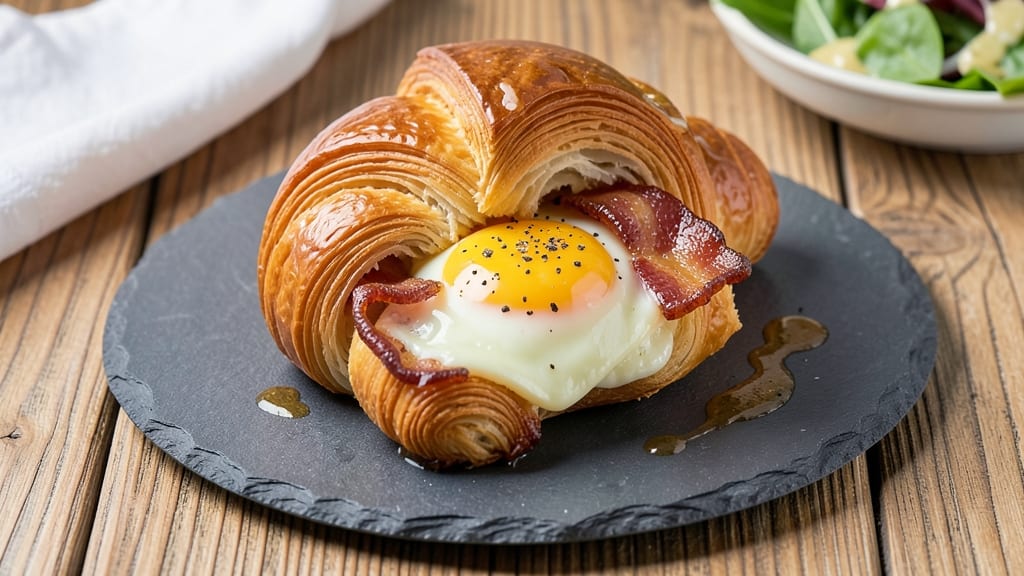 Bacon, Egg, and Cheese Stuffed Croissants Recipe: Flaky Layers and Runny Yolk Bliss