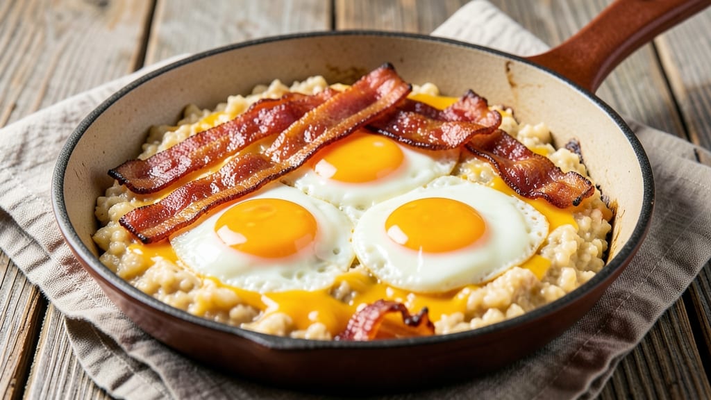 Bacon Cheese Grits Recipe: Smoky Crispy Top With Runny Egg Magic