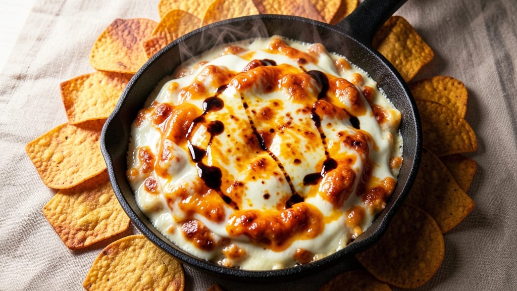 Baked Mexican Cheese Dip Recipe: Crispy Tortilla Top Meets Spicy Queso Rivers