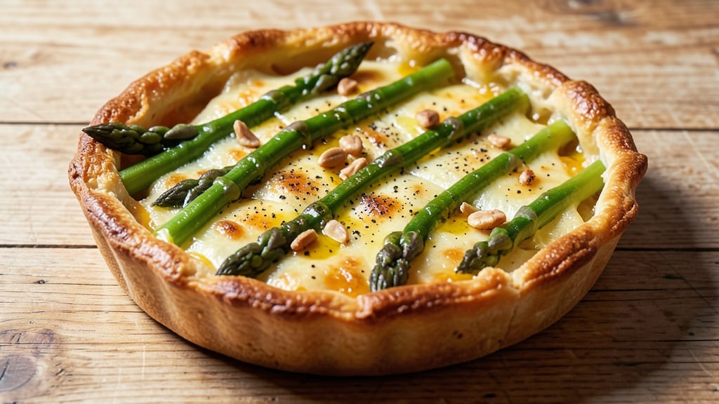 Asparagus and Cheese Tart Recipe: Crispy Pastry with Earthy Greens and Melted Gouda Rivers