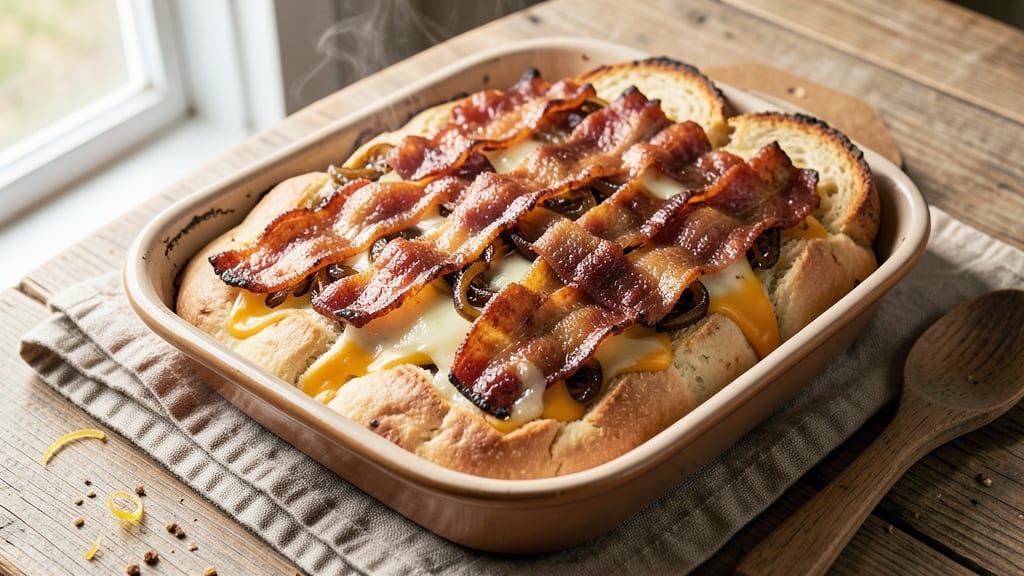 Bacon Cheese and Onion Bread Recipe: Smoky Crispy Crust With Caramelized Onions